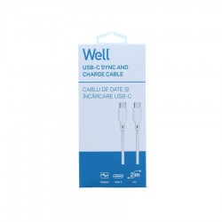 Καλώδιο 60W USB-C σε Type-C Φόρτισης - Data 2m Λευκό Well CABLE-USBC/USBC-2WE06-WL