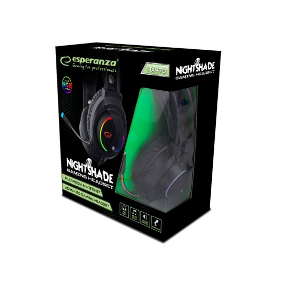 Nightshade Ακουστικό με μικρόφωνο gaming Μαύρο με φωτισμό RGB EGH470