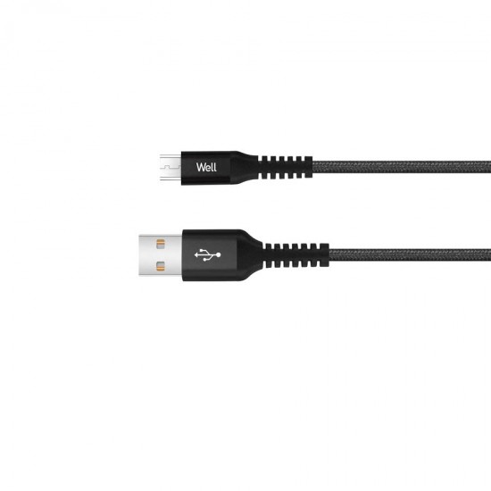 Καλώδιο USB 2.0 σε Micro USB Φόρτισης - Data 1m 2.1A Μαύρο Well USB/UUSB-1BK01-WL
