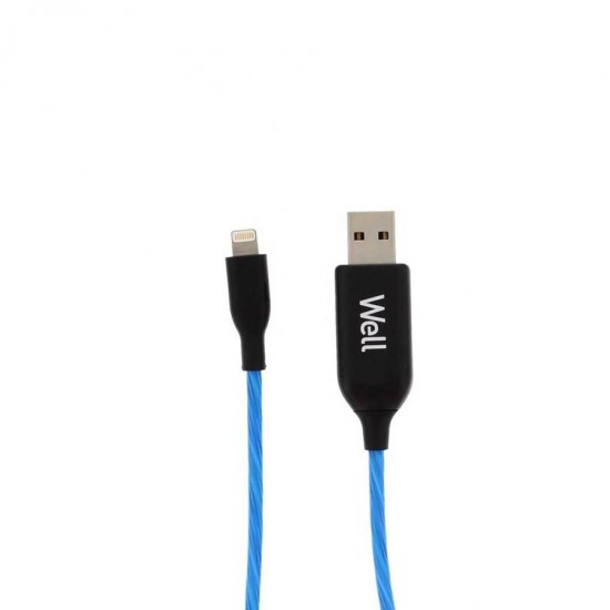 Καλώδιο 3A USB 2.0 σε Lightning Φόρτισης - Data 1m  Μπλε Φωτιζόμενο Well USB/LIGHT-1BE03-WL