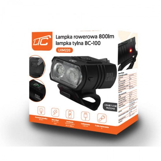 Σετ φώτα ποδηλάτου μπροστά-πίσω 800LM BC-100 LXM220