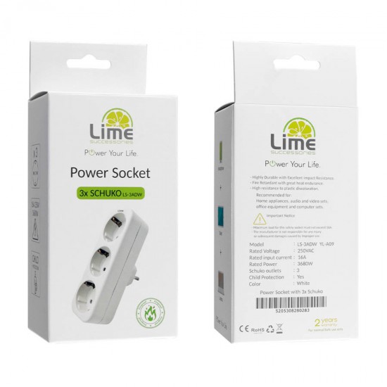 Αντάπτορας Ρεύματος 3x Σούκο LS-3ADW LIME