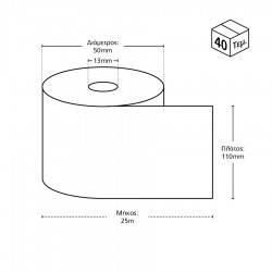 Χαρτοταινία Θερμική 110 x 50 25m (40τμχ/κιβ.)