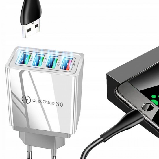 Universal 4x USB 3.1 FastTravel Wall Charger QC3.0 5VDC Black Q500