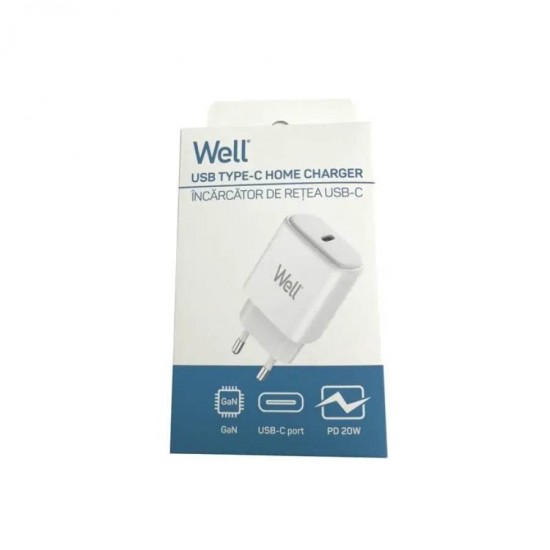 Universal USB-C FastTravel Wall Charger 5VDC/3A (20W) Λευκό Well PSUP-USB-WPD2004WE-WL