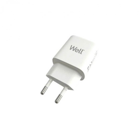 Universal USB-C FastTravel Wall Charger 5VDC/3A (25W) Λευκό Well PSUP-USB-WPD2504WE-WL