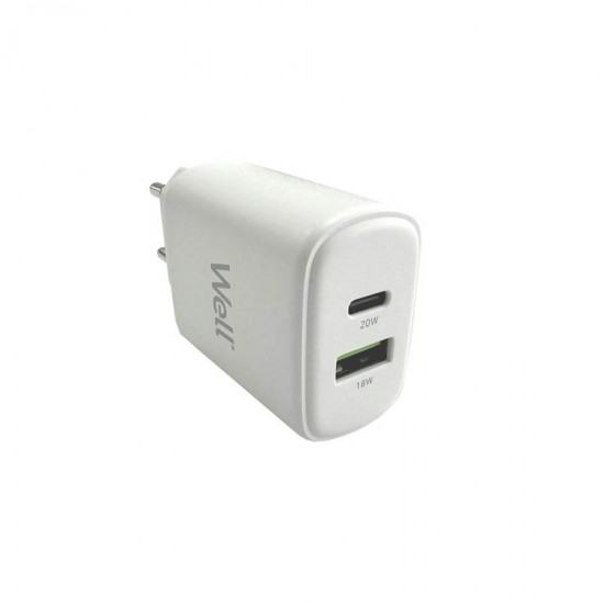 Universal Dual USB 3.0/Type C FastTravel Wall Charger QC3.0 5VDC/3A (20W) Λευκό Well PSUP-USB-WPQ200