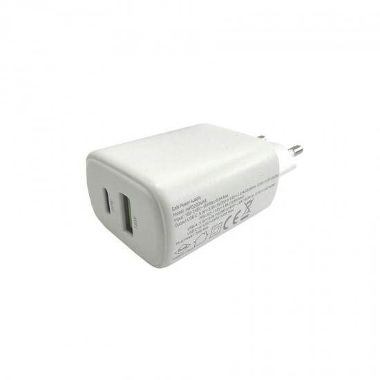 Universal Dual USB 3.0/Type C FastTravel Wall Charger QC3.0 5VDC/3A (20W) Λευκό Well PSUP-USB-WPQ200