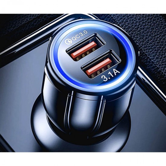 Universal 2xUSB Fast Car Charger QC 3.0 5V/3.1A Μαύρος