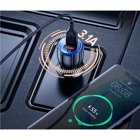 Universal 2xUSB Fast Car Charger QC 3.0 5V/3.1A Μαύρος