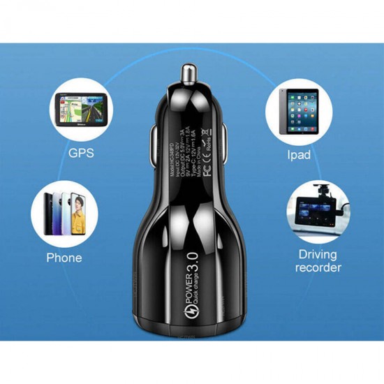 Universal 2xUSB Fast Car Charger QC 3.0 5V/3.1A Μαύρος