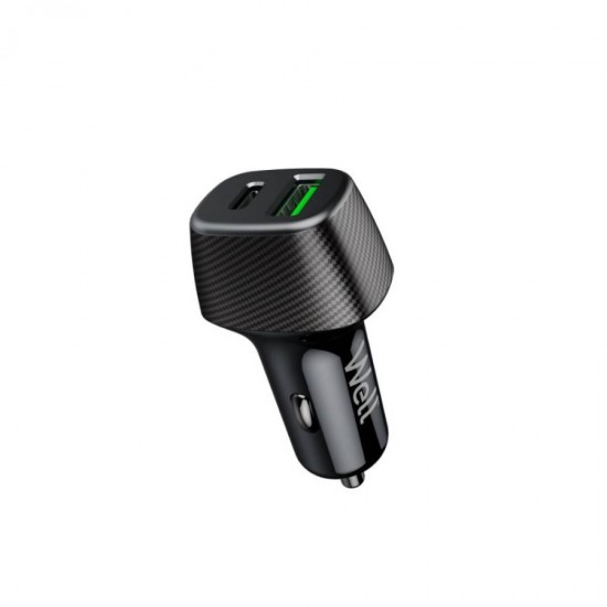 Well Universal DUAL USB 3.0/Type C Fast Car Charger 5V/3A 51W Μαύρος PSUP-USB-CPQ5101BK-WL