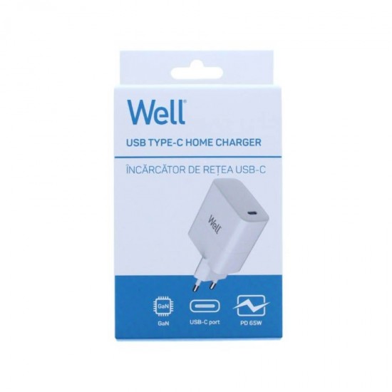 Universal USB-C FastTravel Wall Charger 65W Λευκό Well PSUP-USB-WPD6501WE-WL
