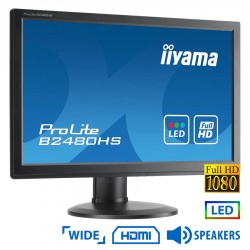 Used (A-) Monitor B2480HS LED/IIyama/24”FHD/1920x1080/Wide/Black/w/Speakers/Grade A-/D-SUB & DVI-D &