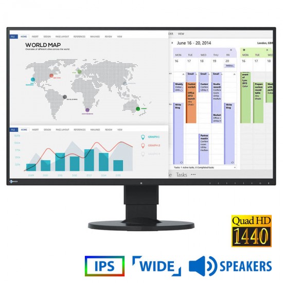 Used Monitor FlexScan EV2750 Q-LED/Eizo/27``QHD/2560x1440/Wide/Black/w/Speakers/DVI-D & DP & HDMI &