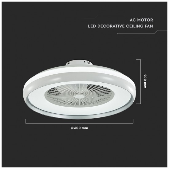 V-TAC Ανεμιστήρας οροφής LED 45W 3 σε 1 λευκό σώμα - γκρι δαχτυλίδι 7 πτερυγίων με ρύθμιση μέσω RF control 7935