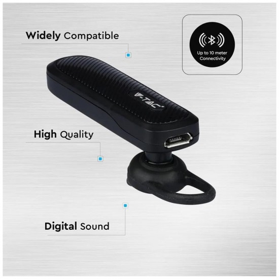 V-TAC Bluetooth Handsfree για κινητό τηλέφωνο 70mAh Μαύρο 7700