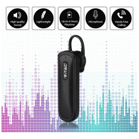 V-TAC Bluetooth Handsfree για κινητό τηλέφωνο 70mAh Μαύρο 7700