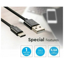 V-TAC CABLE USB TYPE-C 1M BLACK 8491