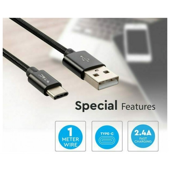V-TAC CABLE USB TYPE-C 1M BLACK 8491