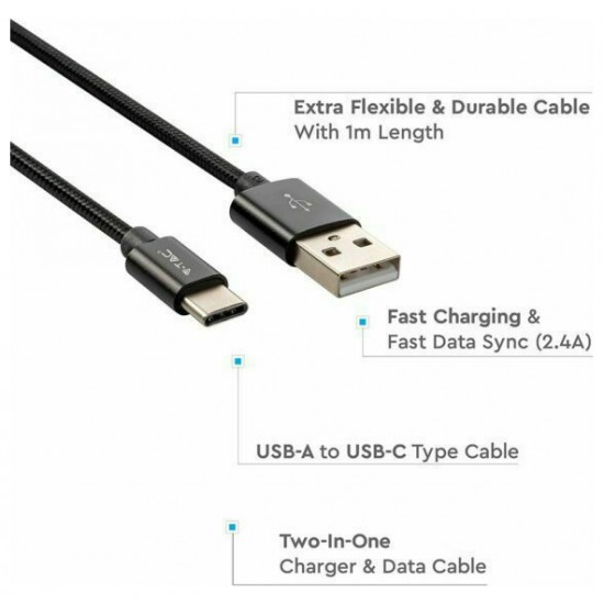 V-TAC CABLE USB TYPE-C 1M BLACK 8491