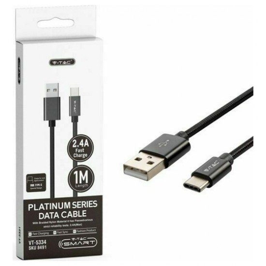 V-TAC CABLE USB TYPE-C 1M BLACK 8491