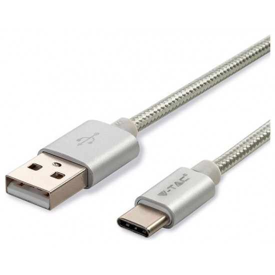 V-TAC Καλώδιο USB Type C 1m Ασημί Platinum Series 8492