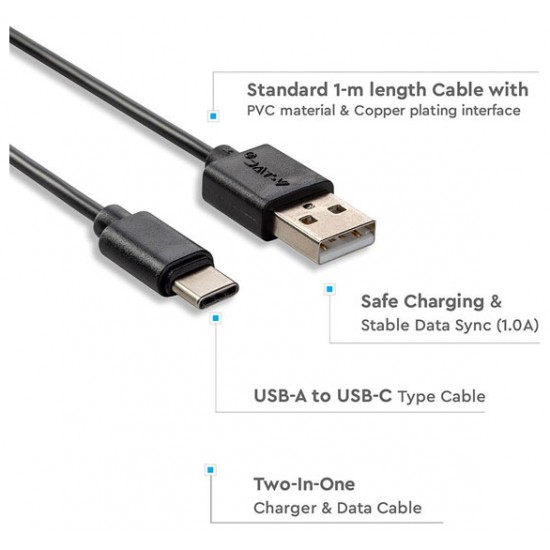 V-TAC Καλώδιο USB TYPE C 1m Μαύρο Pearl Series 8483 V