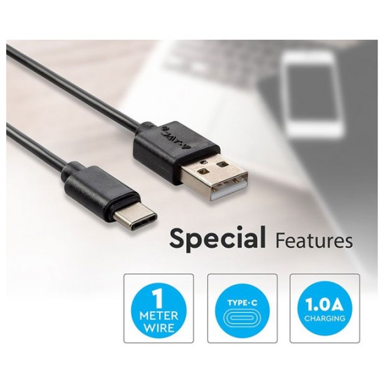 V-TAC Καλώδιο USB TYPE C 1m Μαύρο Pearl Series 8483 V