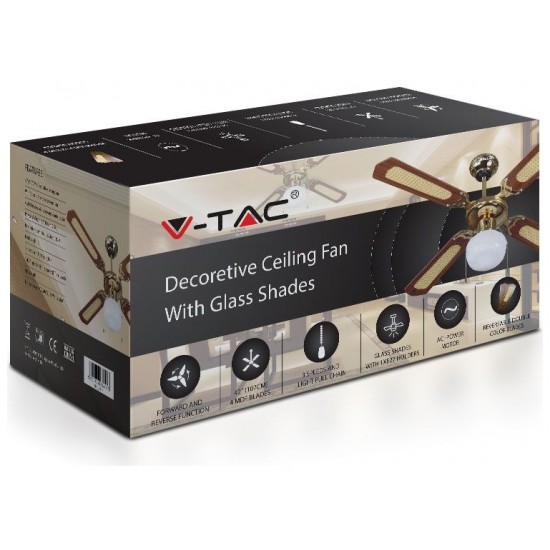 Ανεμιστήρας Οροφής V-TAC 50W με 4 πτερύγια μαζί με Φωτιστικό με Ντουί Ε27 Ρυθμιζόμενος 7914