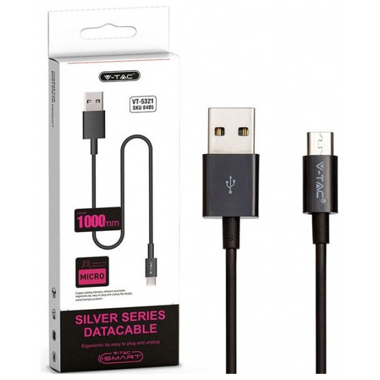 V-TAC Καλώδιο MICRO USB 1m Μαύρο Silver Series 8485 V-TAC