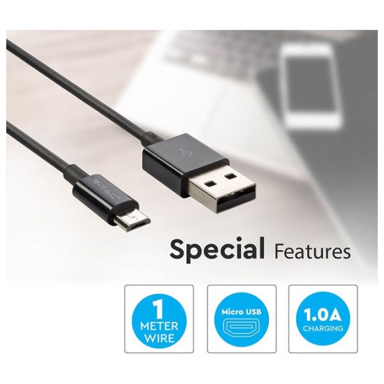 V-TAC Καλώδιο MICRO USB 1m Μαύρο Silver Series 8485 V-TAC