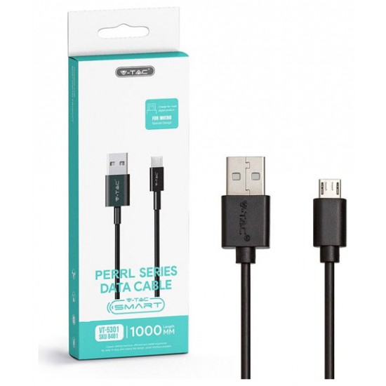 V-TAC Καλώδιο USB Micro 1m Μαύρο Pearl Series 8481