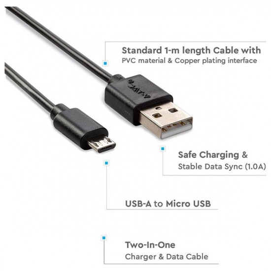 V-TAC Καλώδιο USB Micro 1m Μαύρο Pearl Series 8481