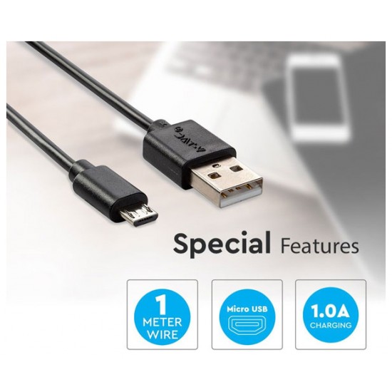 V-TAC Καλώδιο USB Micro 1m Μαύρο Pearl Series 8481