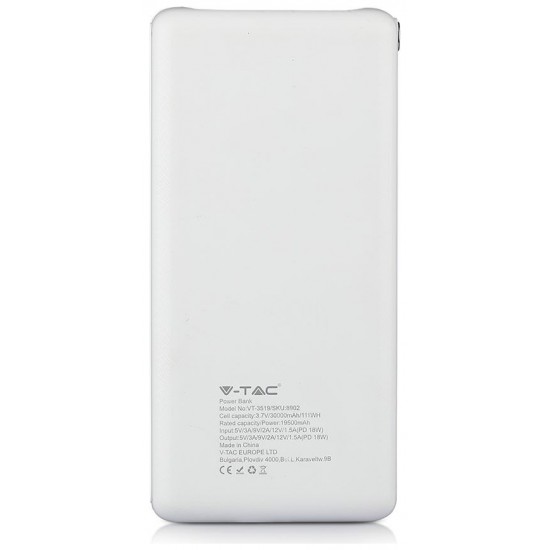 Φορτιστής Μπαταριά Jumbo Power Bank 30000mAh με δύο Θύρες USB, micro USB & Type C Χρώμα Λευκό 8902