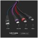 V-TAC Καλώδιο Φόρτισης 1.2m 4σε1 USB σε Type C+USB σε Micro+USB σε 2 Lightning 2.4A Γρήγορης Φόρτισης Πολύχρωμο 7748