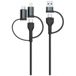 V-TAC Καλώδιο Φόρτισης 1.2m 5σε1 USB+Micro USB+Lightning+2 Type-C 3.1A 60W Max Γρήγορης Φόρτισης Μαύρο 7747