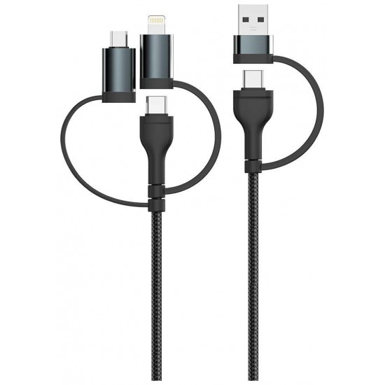 V-TAC Καλώδιο Φόρτισης 1.2m 5σε1 USB+Micro USB+Lightning+2 Type-C 3.1A 60W Max Γρήγορης Φόρτισης Μαύρο 7747
