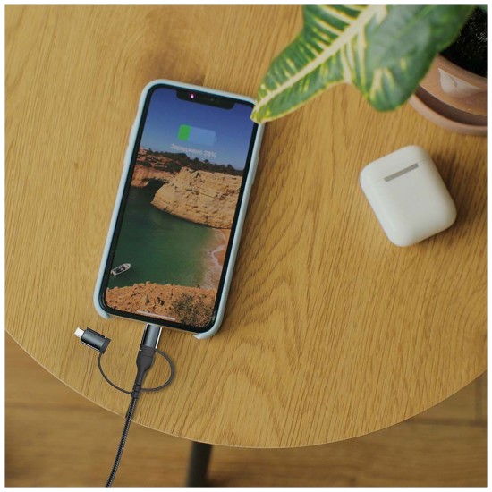 V-TAC Καλώδιο Φόρτισης 1.2m 5σε1 USB+Micro USB+Lightning+2 Type-C 3.1A 60W Max Γρήγορης Φόρτισης Μαύρο 7747
