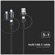 V-TAC Καλώδιο Φόρτισης 1.2m 5σε1 USB+Micro USB+Lightning+2 Type-C 3.1A 60W Max Γρήγορης Φόρτισης Μαύρο 7747