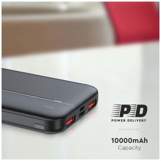 V-TAC Power Bank 10000mAh με Θύρα USB-A και Θύρα USB-C Μαύρο