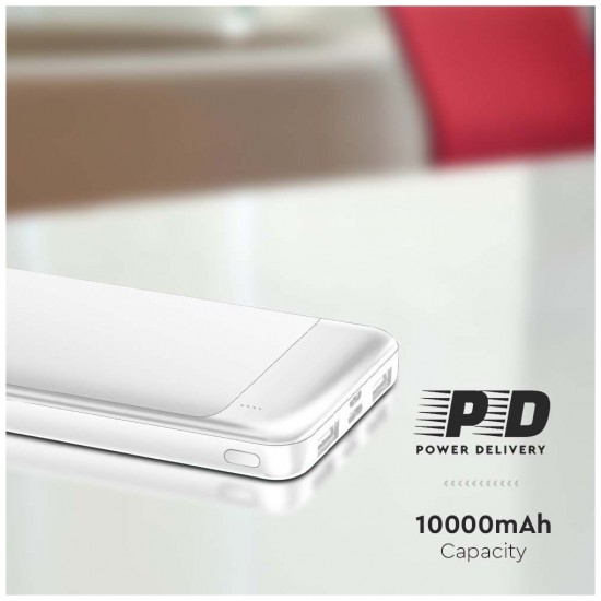 V-TAC 7834 Power Bank 10000mAh με Θύρα USB-A και Θύρα USB-C Λευκό