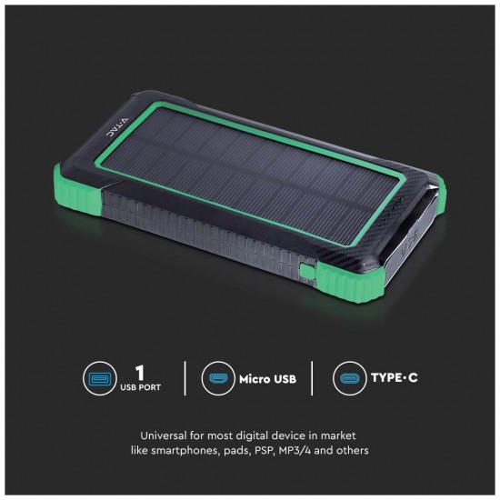 V-TAC Ηλιακό Power Bank 10000mAh 10W με Θύρα USB-A Μαύρο