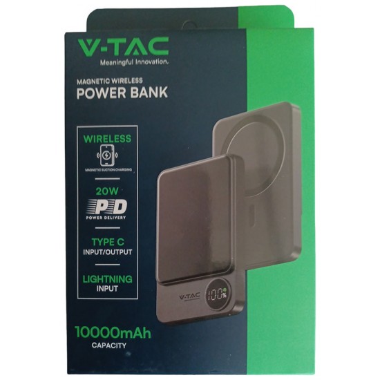 V-TAC MagSafe Power Bank 5000mAh 20W με Θύρα USB-C Σκούρο Γκρι