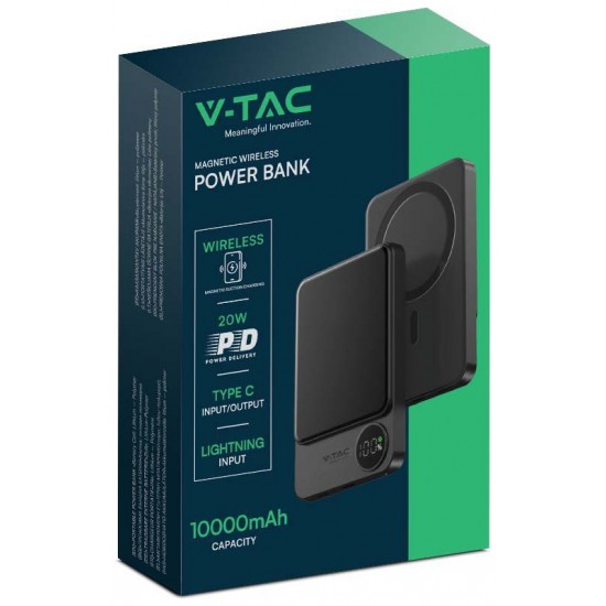 V-TAC MagSafe Power Bank 10000mAh 20W με Θύρα USB-C Σκούρο Γκρι