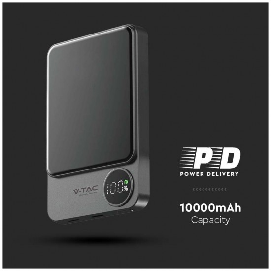 V-TAC MagSafe Power Bank 5000mAh 20W με Θύρα USB-C Σκούρο Γκρι