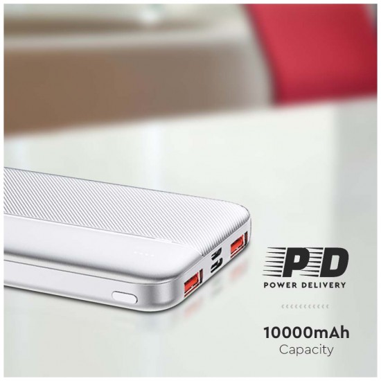V-TAC Power Bank 10000mAh με Θύρα USB-A και Θύρα USB-C Λευκό