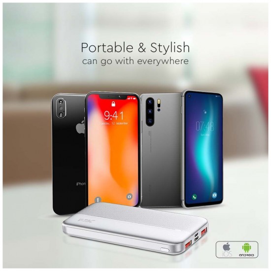 V-TAC Power Bank 10000mAh με Θύρα USB-A και Θύρα USB-C Λευκό