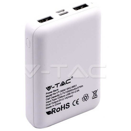 Φορτιστής Μπαταριά Power Bank 10000mAh με οθόνη και δύο Θύρες USB Χρώμα Λευκό